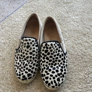 Unisa White Cream Black Spotted Faux Hair Slip On Shoes